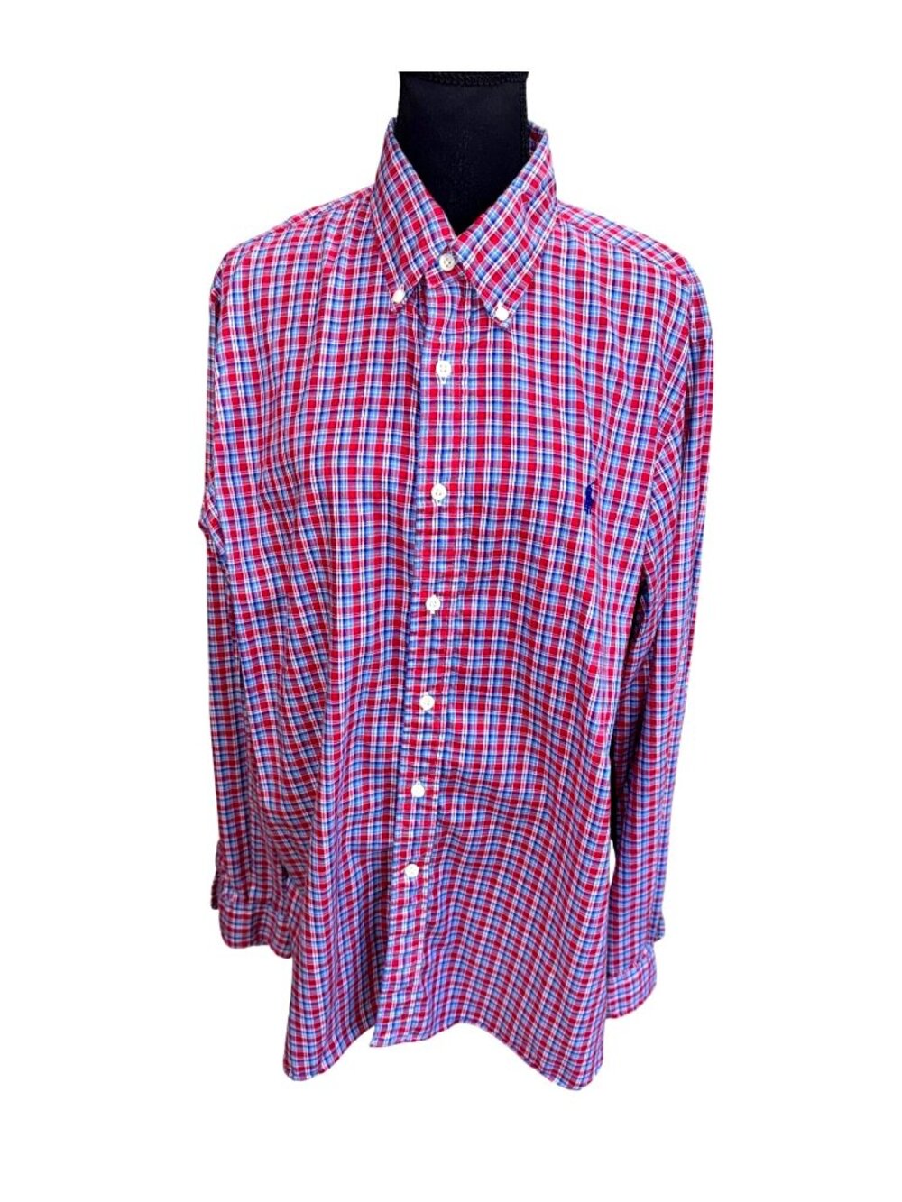 Ralph Lauren Mens XL Red & Blue Plaid Button-Down Shirt 100% Cotton Long Sleeve